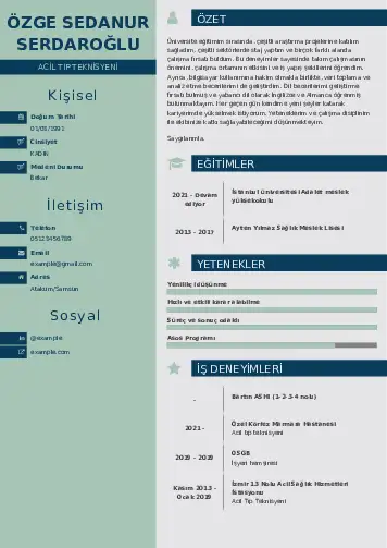 Acil Tıp Teknisyeni CV Örnekleri cv indir